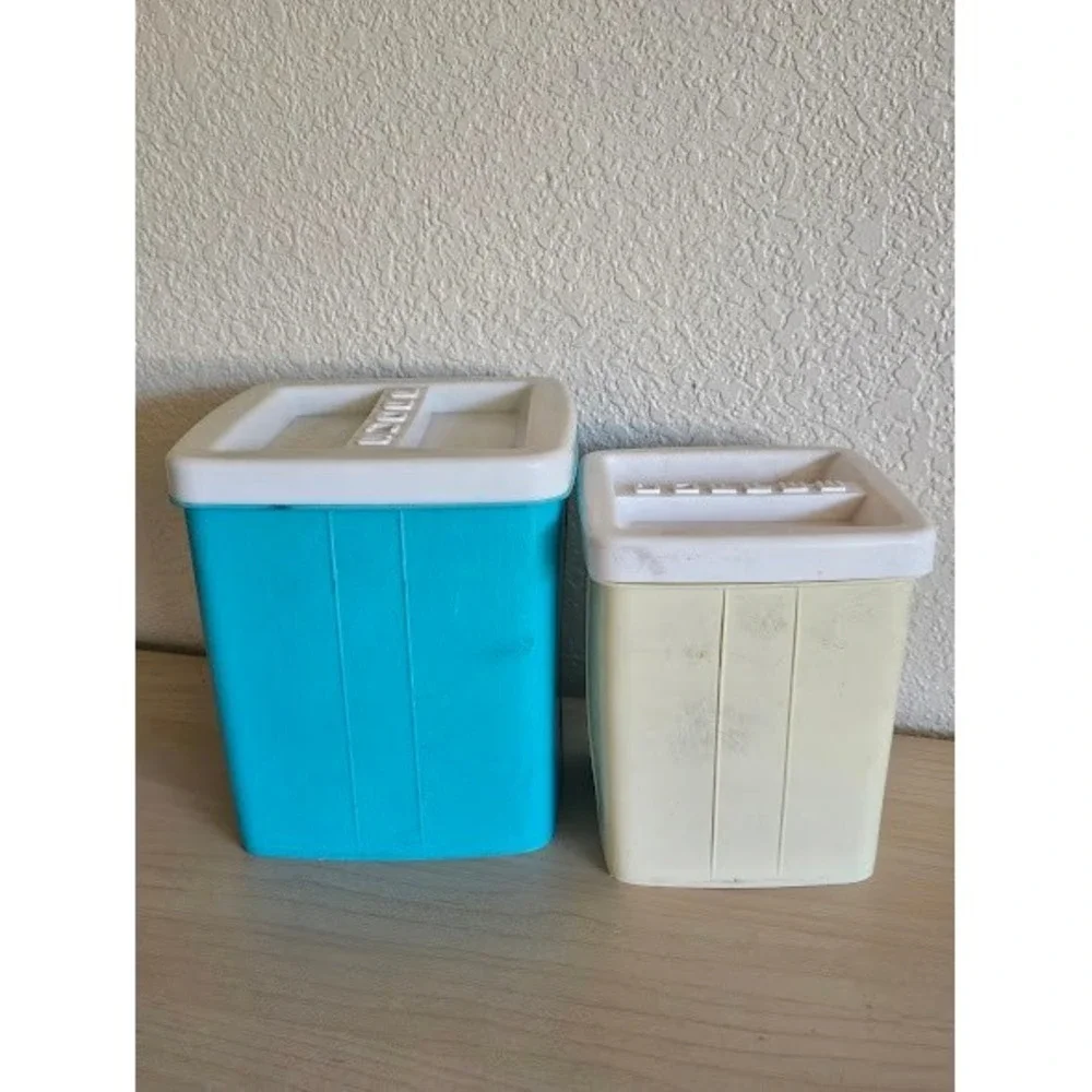 Vintage Mid Century Plastic Sugar and Coffee Canister Set Blue Cream Nesting